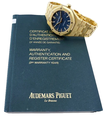 Audemars Piguet Royal Oak 15450BA Blue Dial 18K Yellow Gold Papers